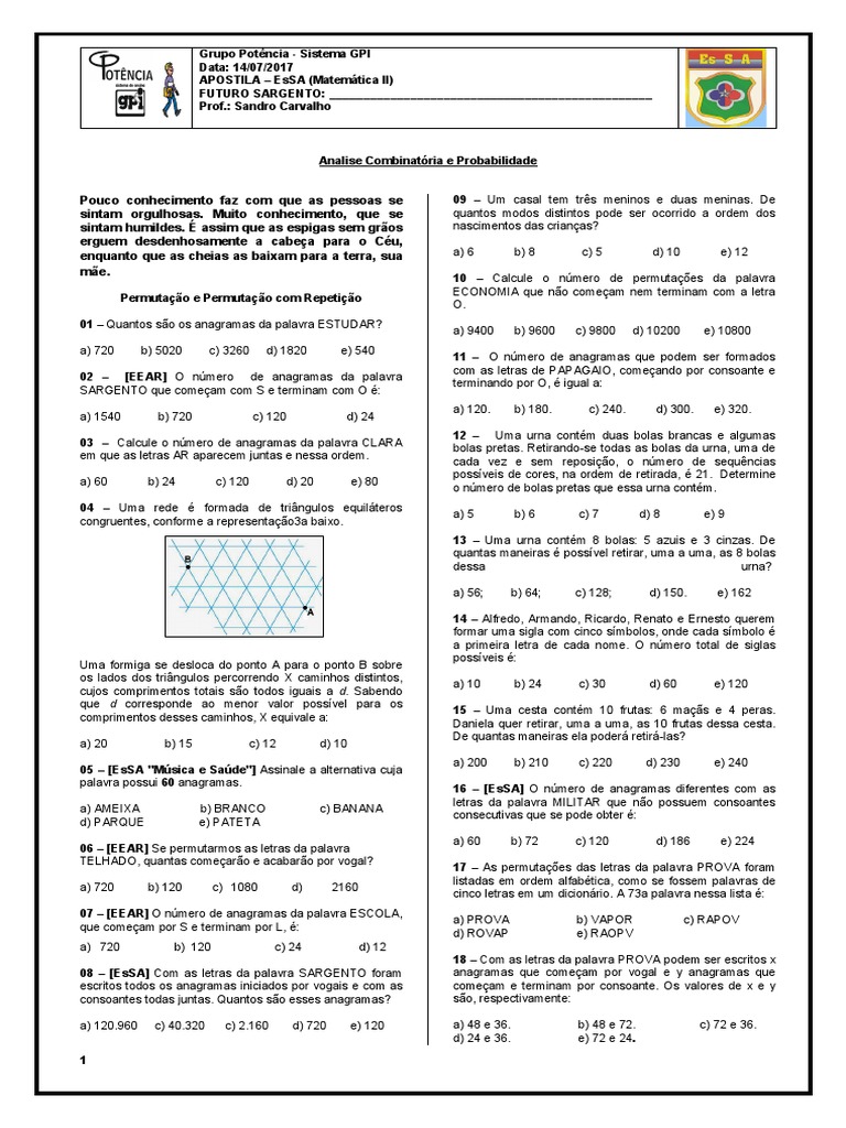 Anagramas - Descubra todas as palavras que podem ser formadas com