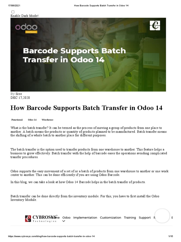 How Barcode Supports Batch Transfer in Odoo 14 | PDF | Enterprise ...