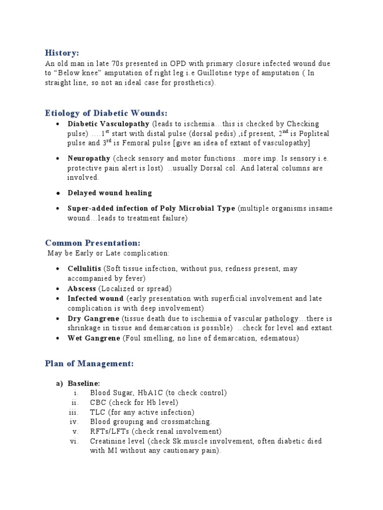 Diabetic Wound Management and Amputation Levels | PDF | Amputation | Wound