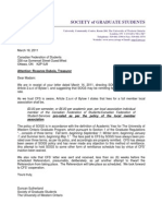 University of Western Ontario - Society of Graduate Students Letter To The Canadian Federation of Students Regarding Outstanding Fee - March 18 2011