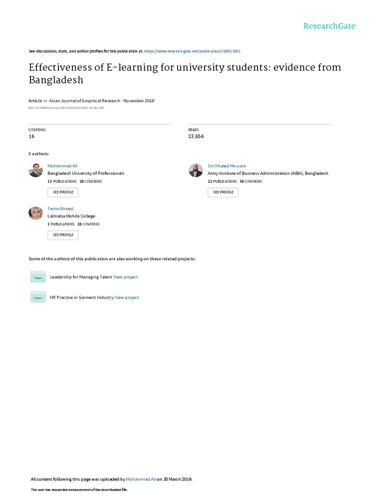 Effectiveness of E-Learning For University Students: Evidence From ...
