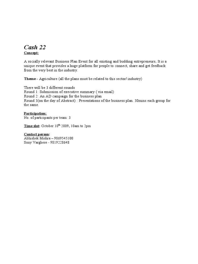 Cash 22: Agriculture Business Plan Event | PDF | Business | Finance ...