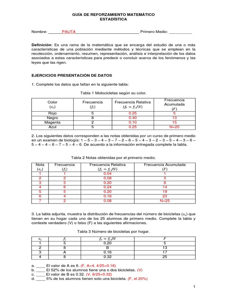 Estadística para Primero Medio | PDF | Science | Enseñanza de matemática
