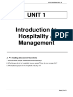 Unit 1 Introduction To Hospitality & Management: A. Pre-Reading Discussion Questions