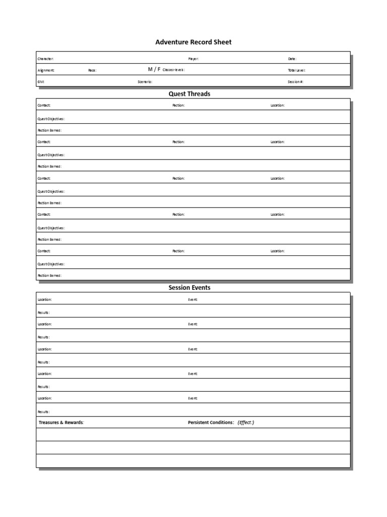 RPG Adventure Log Sheet | PDF