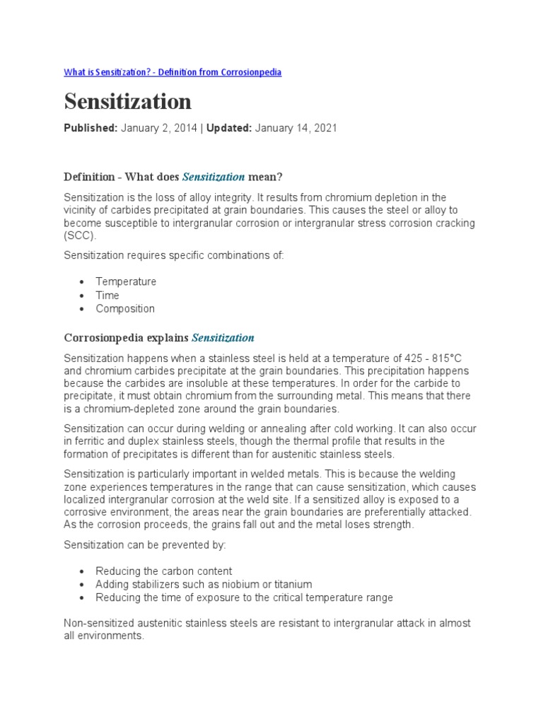 Sensitization Definition What Does Mean? PDF Physical Sciences
