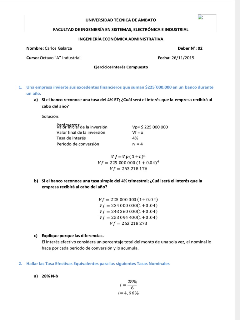 Ejercicios de Interés Compuesto y Tasas | PDF | Interés | Deuda