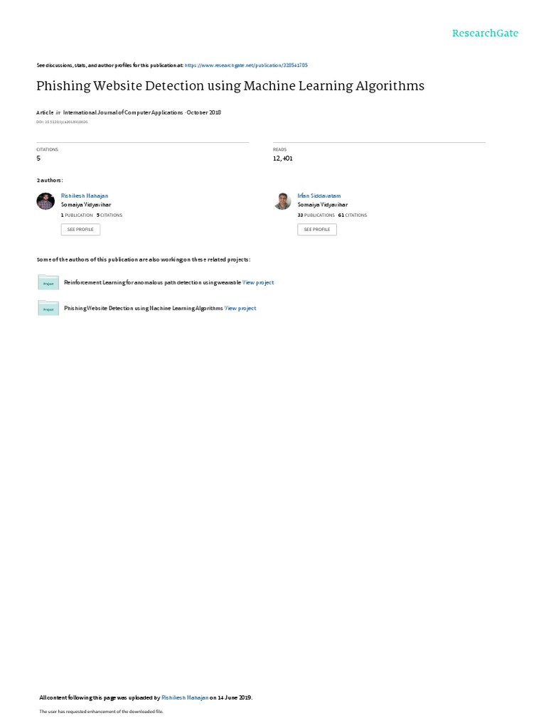 Phishing Website Detection Using Machine Learning Algorithms | PDF ...