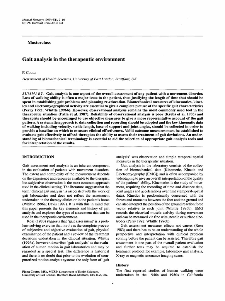 Gait Analysis in The Therapeutic Environment: Department of Health ...