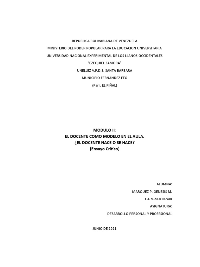 ACT 3. Modulo II. GENESIS MARQUEZ. V-28.016.580 | PDF | Maestros | Vida