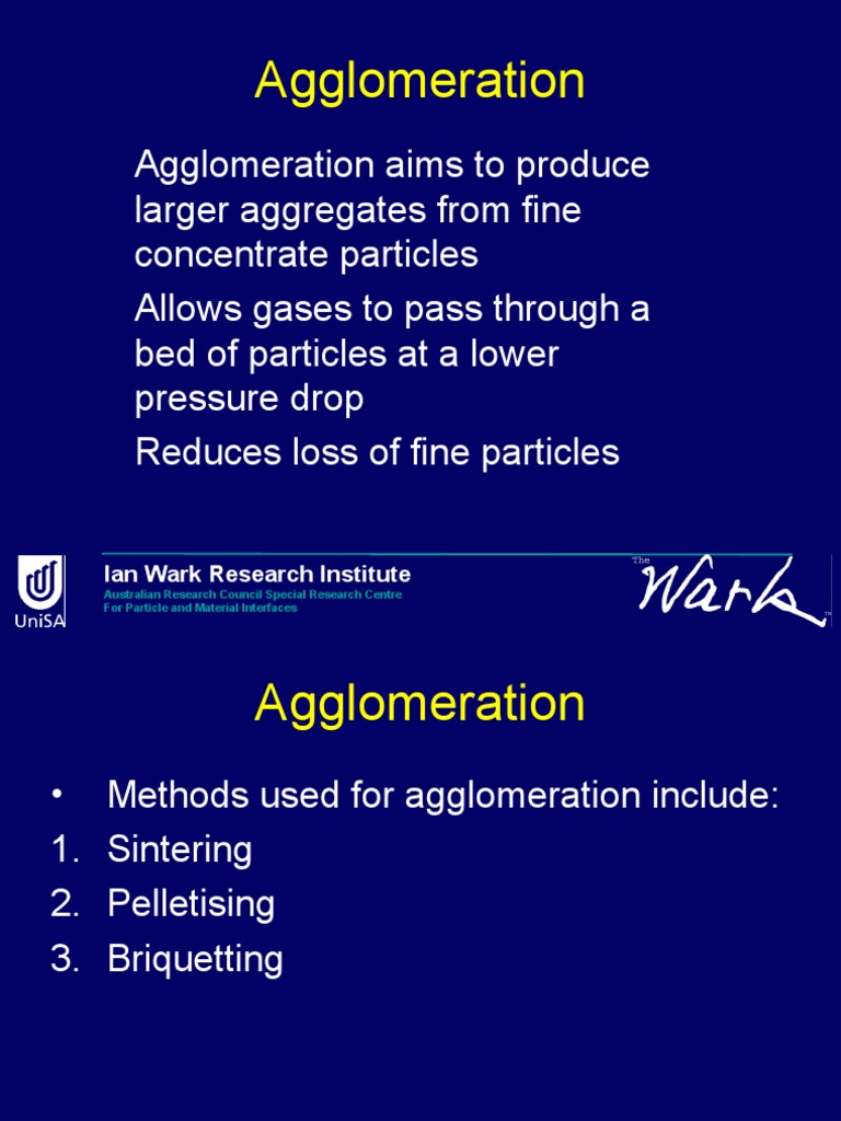 Pyrometallurgy Lecture 2. Agglomeration PDF Sintering Chemical