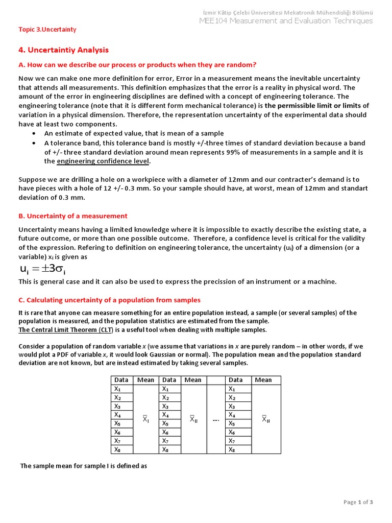 Uncertainty Analysis in Engineering Measurements and Calculations | PDF ...