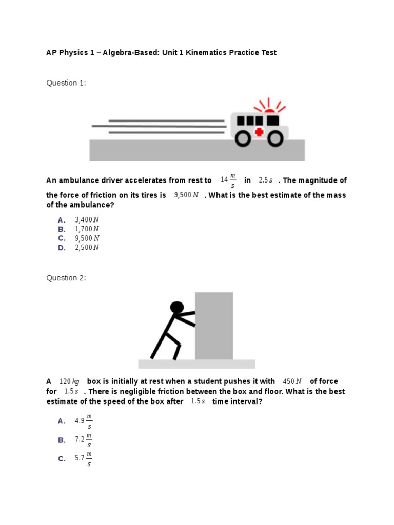 AP Physics 1 Algebra Based Unit 1 Kinematics PDF Velocity