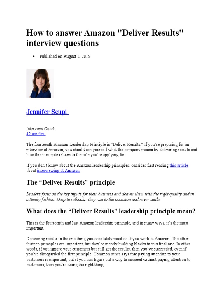 How To Answer Amazon "Deliver Results" Interview Questions Jennifer