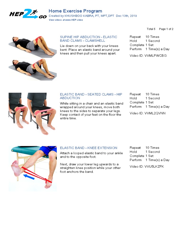 Home Exercise Program: Supine Hip Abduction - Elastic Band Clams -  Clamshell, PDF, Anatomical Terms Of Motion