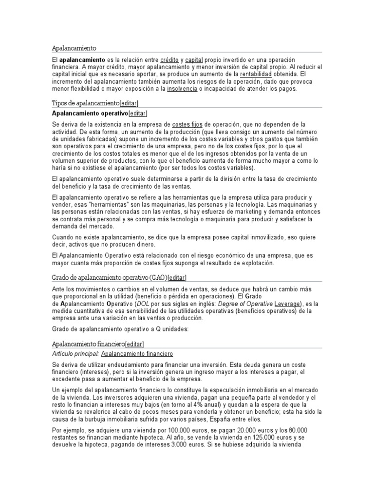 Tipos y Riesgos del Apalancamiento Financiero | PDF | Apalancamiento ...