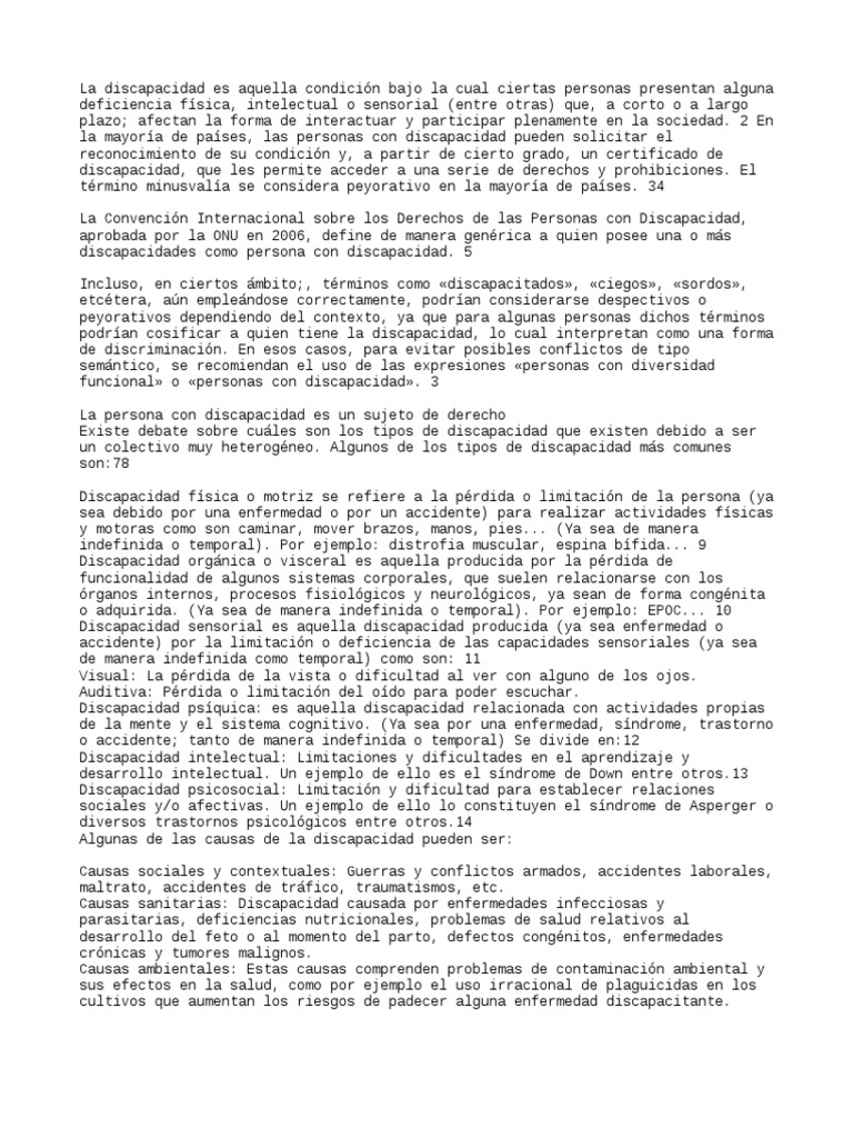Tipos y derechos de la discapacidad | PDF | Discapacidad intelectual ...
