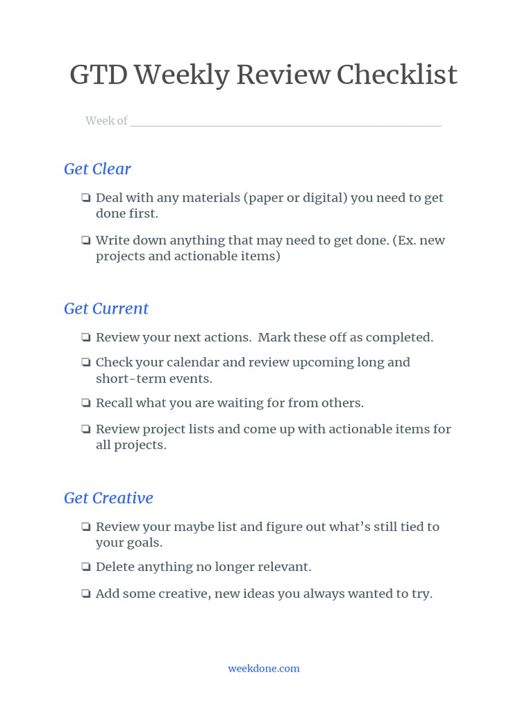 GTD Weekly Review Checklist Guide | PDF