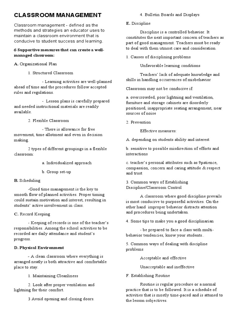 Effective Classroom Management Strategies | PDF | Nature | Classroom ...