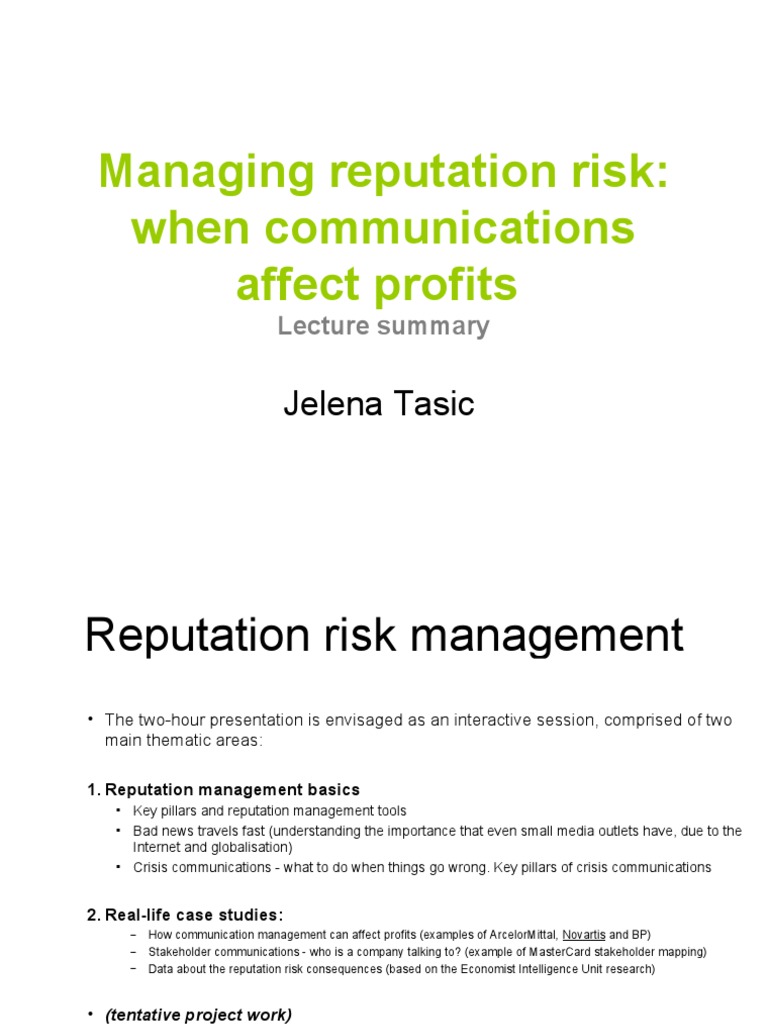 Managing Reputation Risk in Business | PDF