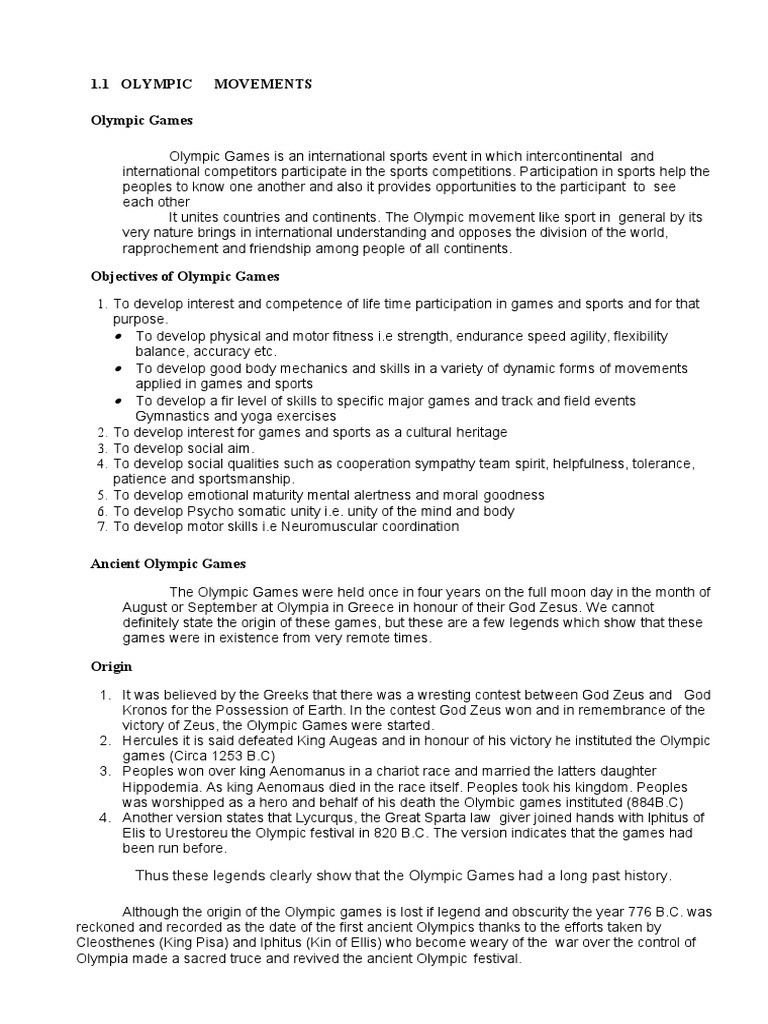 Objectives and History of Olympic Games | PDF | Olympic Games | Sports