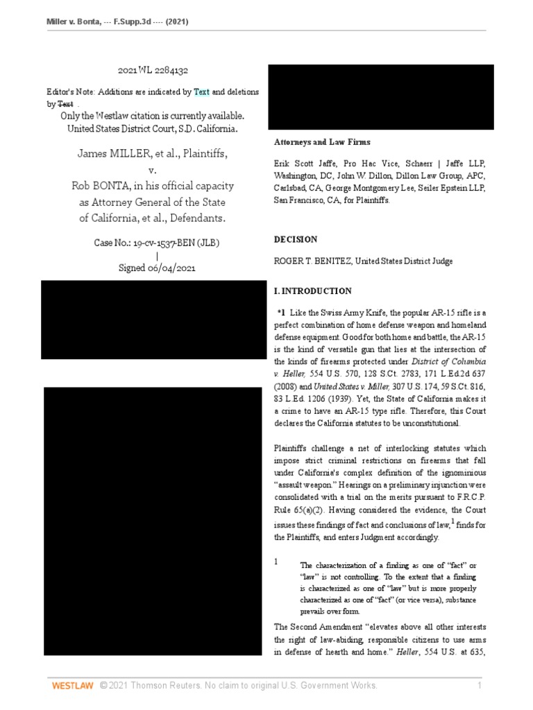 Miller v. Bonta PDF Second Amendment To The United States