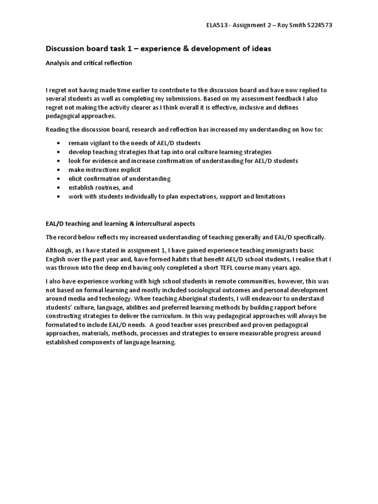 EAL/D Teaching Strategies Reflection | PDF | English As A Second Or ...