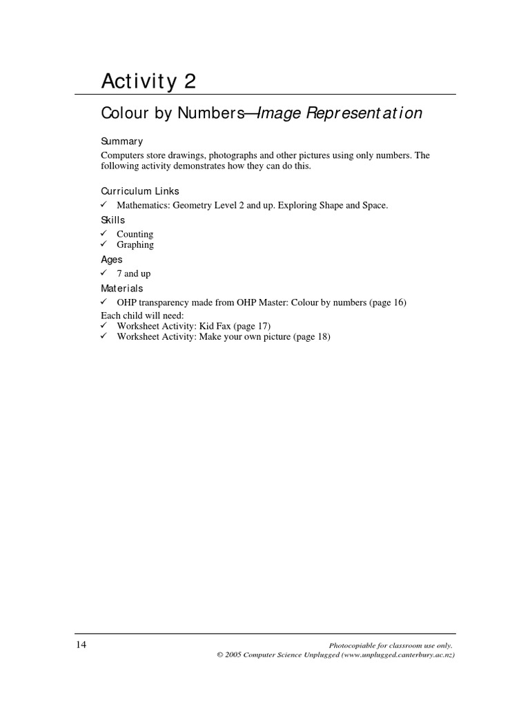 Unplugged 02 Image Representation | PDF | Fax | Pixel