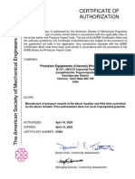 Certificate of Authorization: Precision Equipments (Chennai) Private Limited