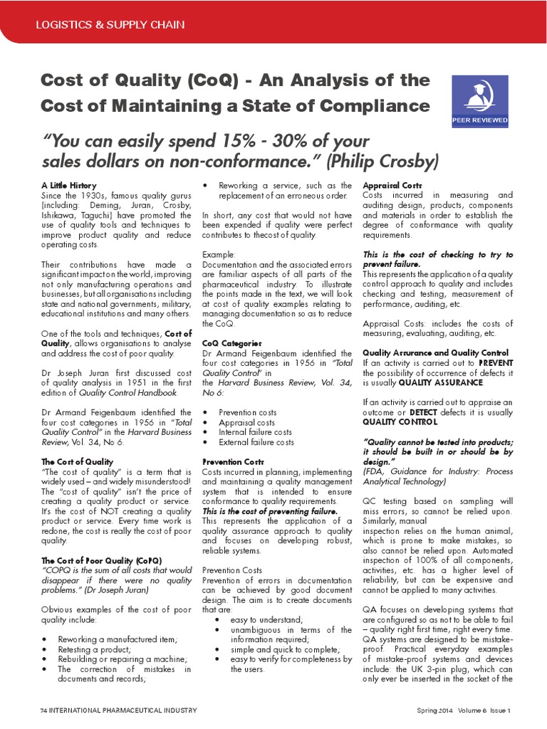 Cost of Quality Analysis in Pharma | PDF | Quality Assurance ...