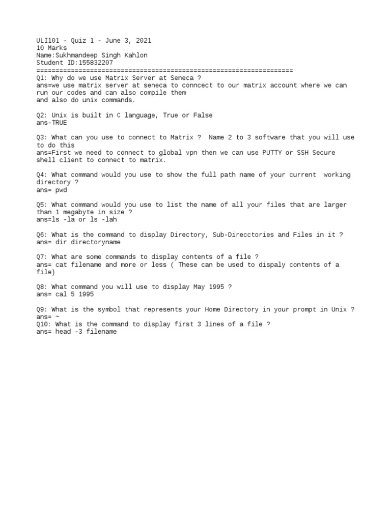 ULI101 Quiz 1 May 2021 | PDF