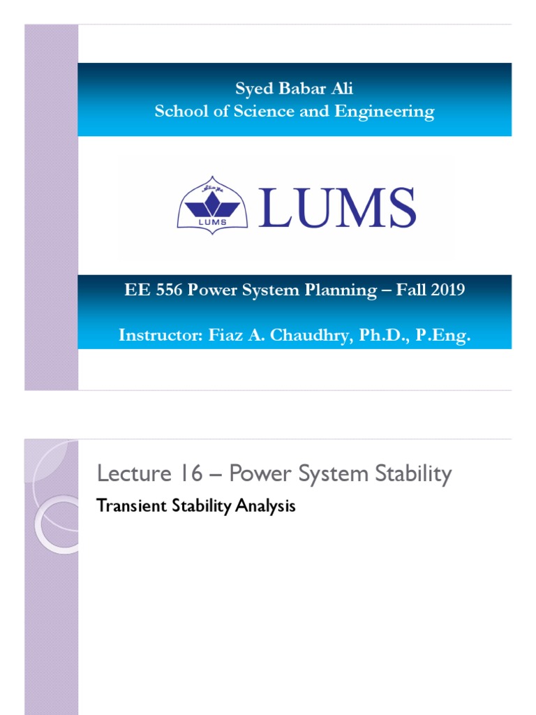 Lec+16-Power+System+Stability EE556 | PDF | Steady State | Electric ...