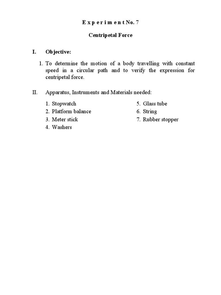 Centripetal Force Experiment Guide | PDF | Acceleration | Change