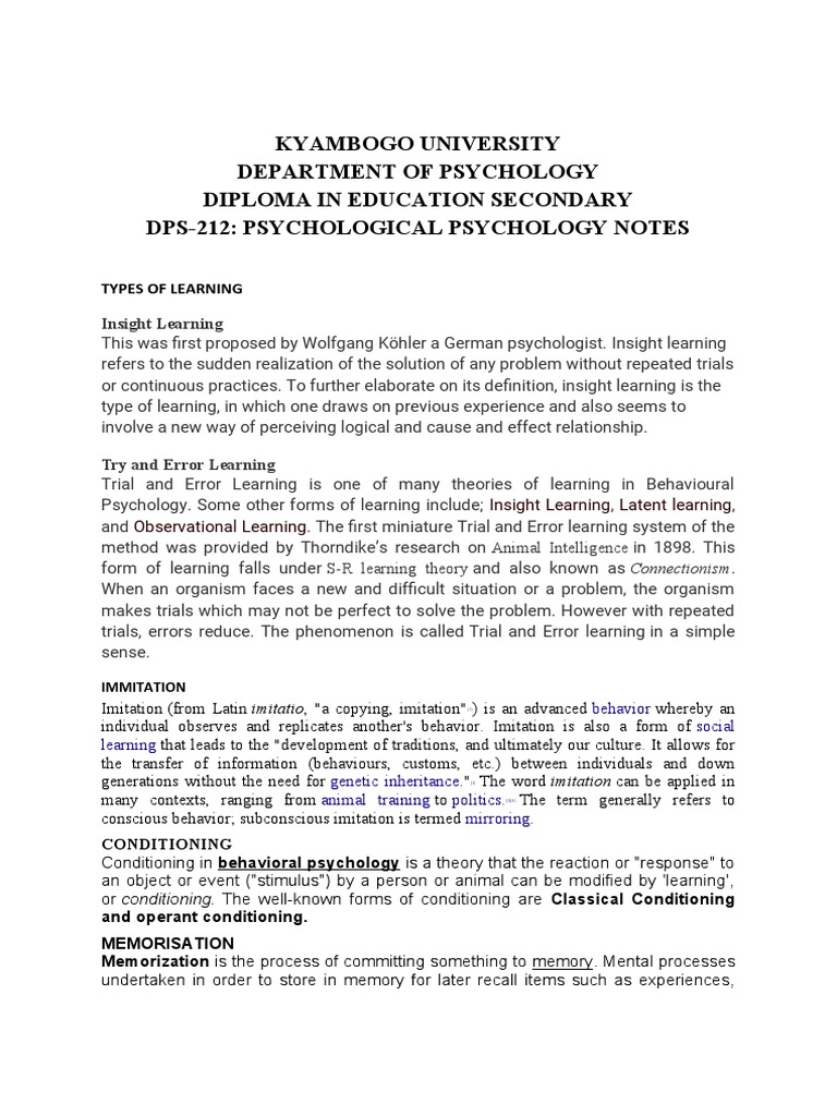 Educational Psychology Learning Types | PDF | Memory | Perception