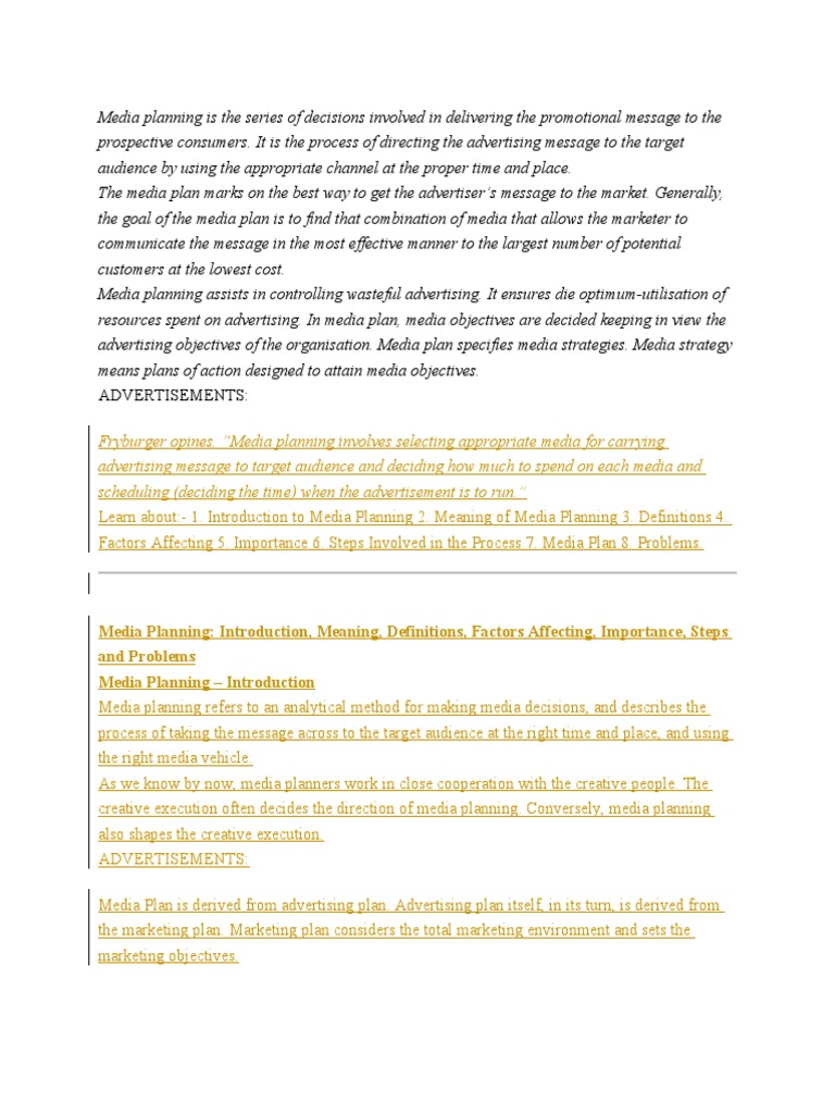 Media Planning: Strategies and Objectives | PDF | Target Audience ...