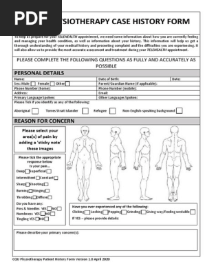 Physiotherapy Patient History Form