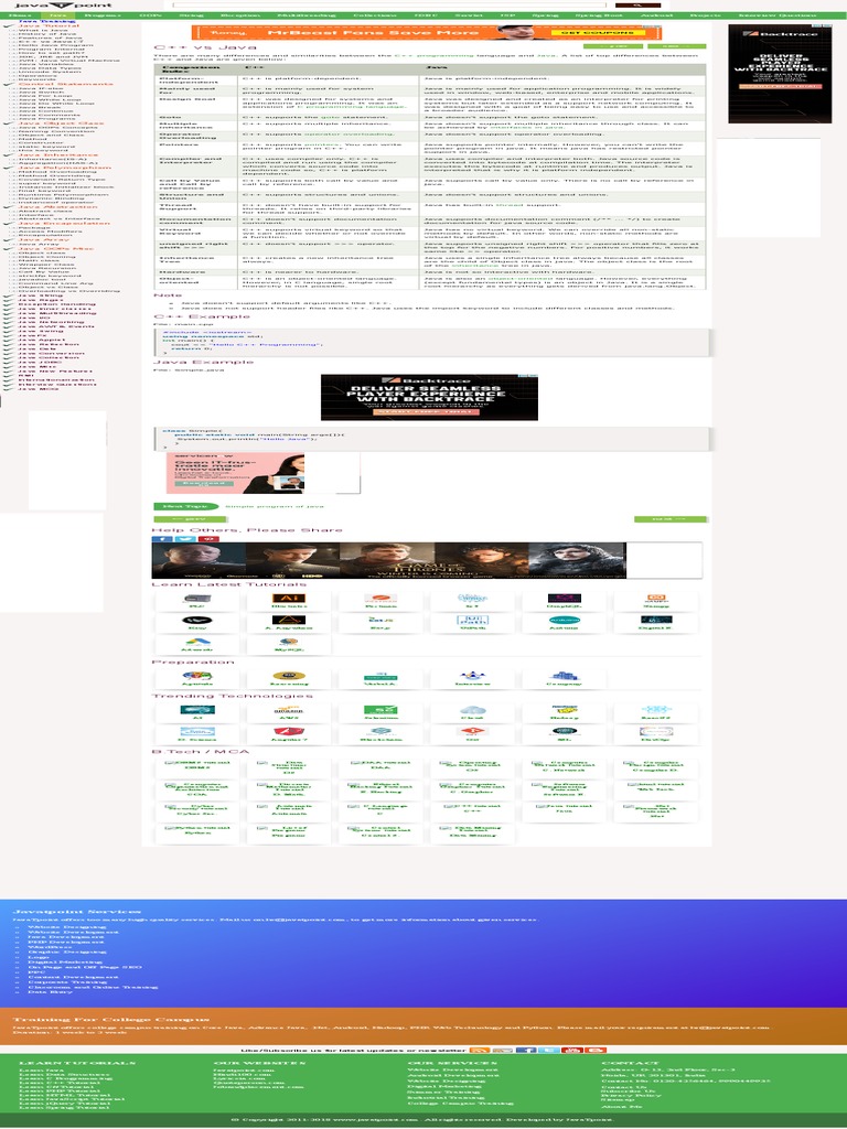C++ Vs Java - Javatpoint | PDF | Java (Programming Language) | C++