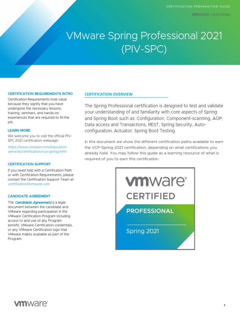 VMW PIV SPC Certification Preparation Guide 2021 | PDF | Certification ...