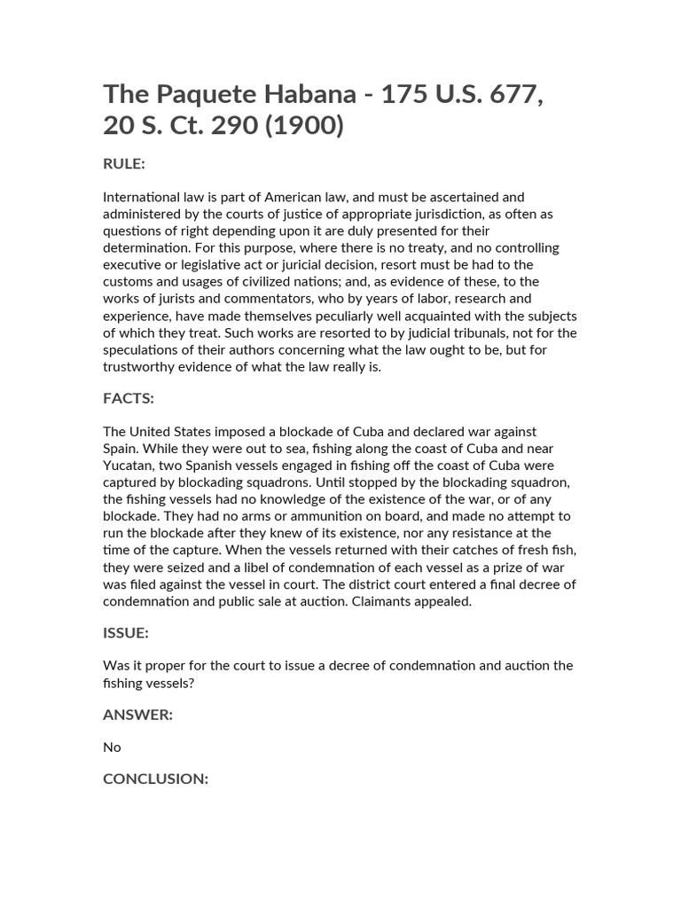The Paquete Habana 175 U.S. 677, 20 S. Ct. 290 (1900) PDF
