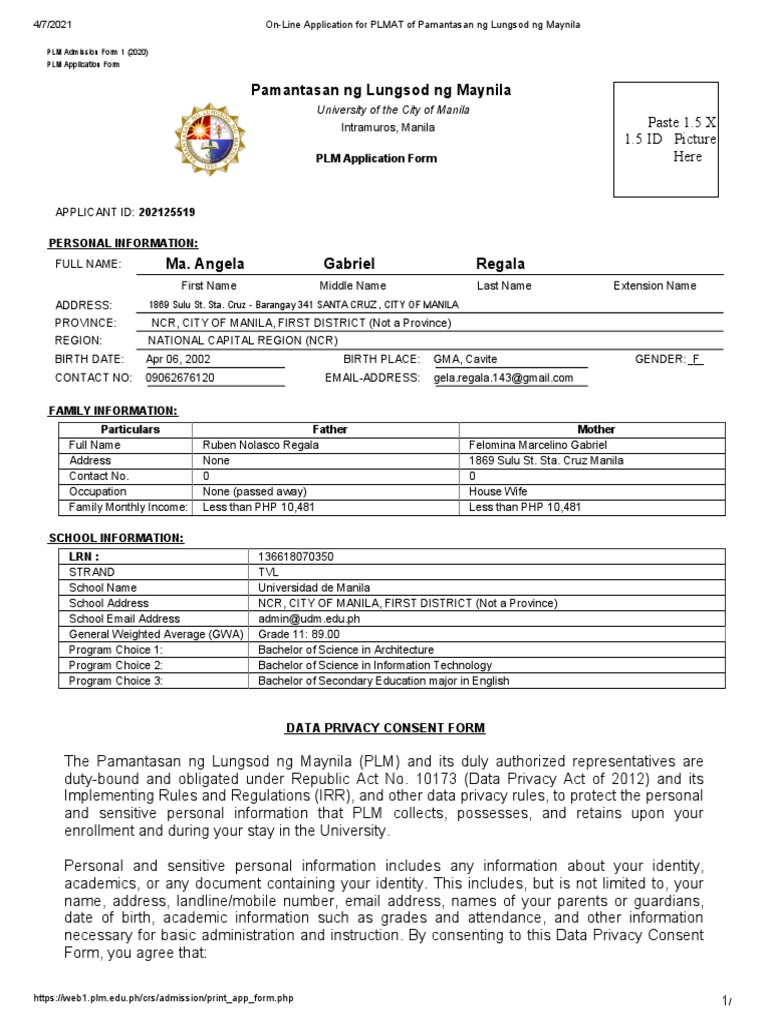 PLMAT Application Guide for PLM Admissions | PDF | Information Privacy ...