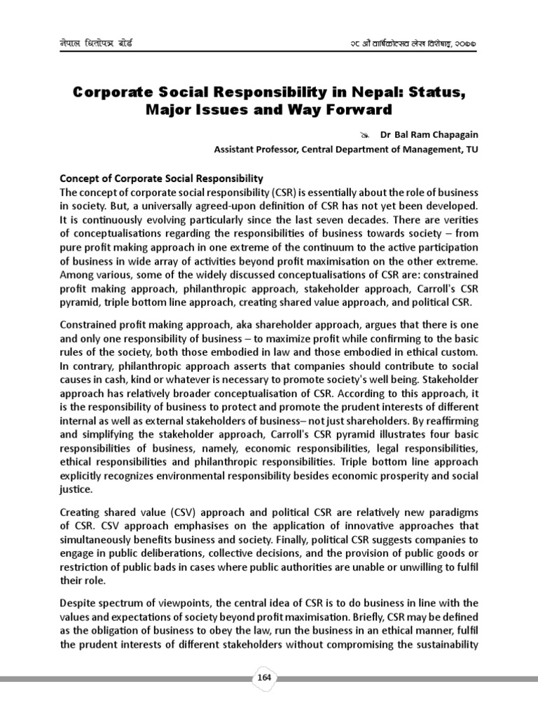 CSR Status and Challenges in Nepal | PDF | Corporate Social ...