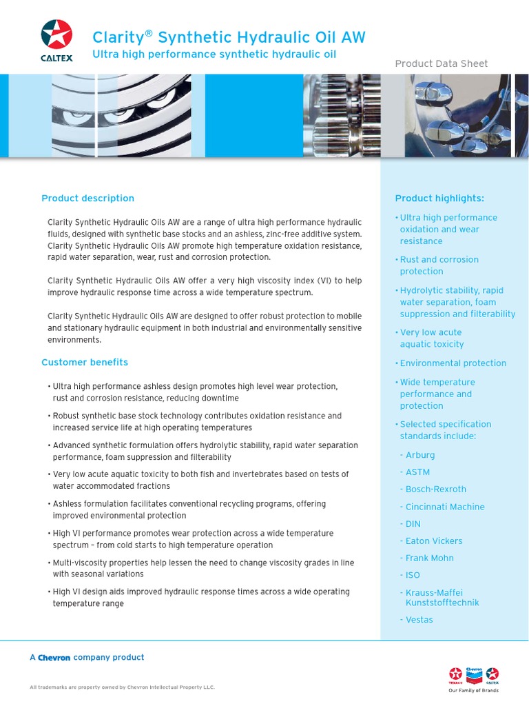 Clarity® Synthetic Hydraulic Oil AW PDF Chemical Engineering Chemistry
