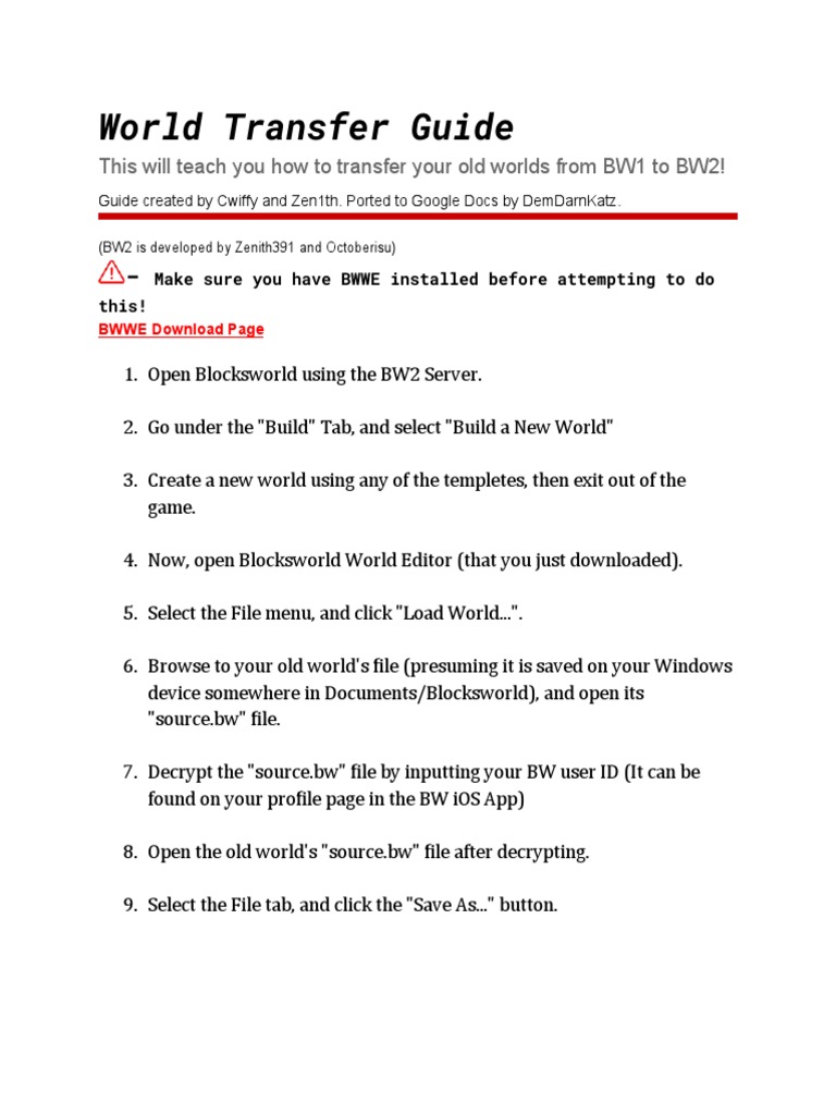 World Transfer Guide PDF