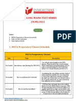 Year Long Mains Test Series (YLM) 2022: 1. INSTA Preparatory Classes Schedule