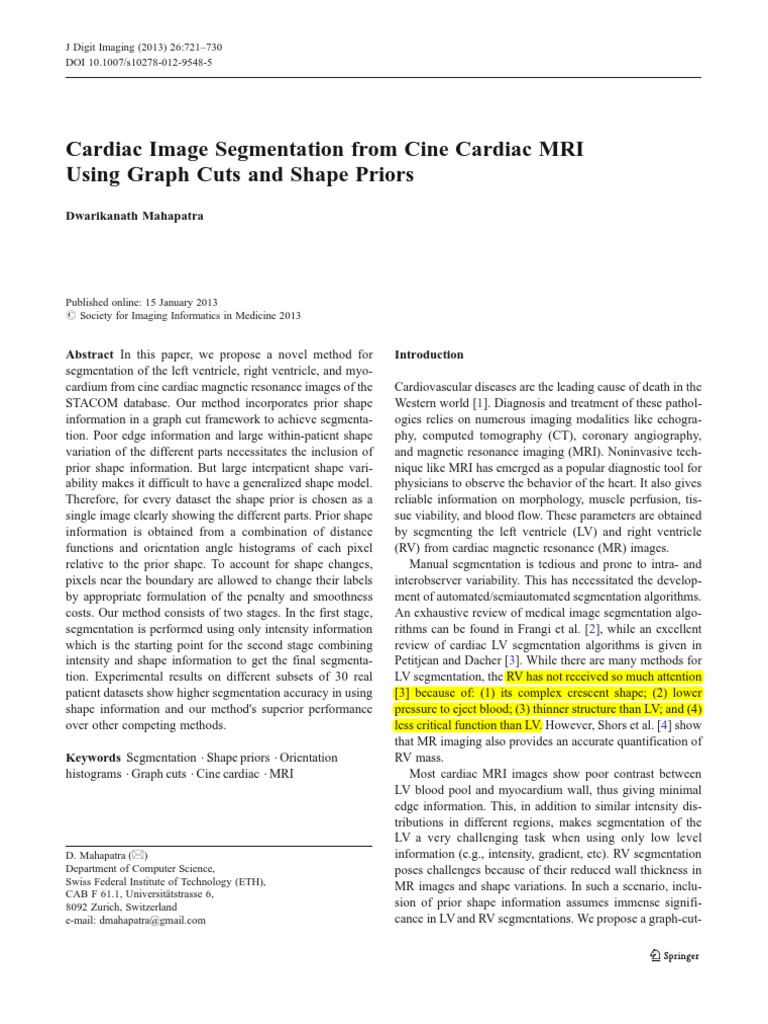 Mahapatra2013 - Article - Cardiac Image Segmentation From Ci | PDF ...