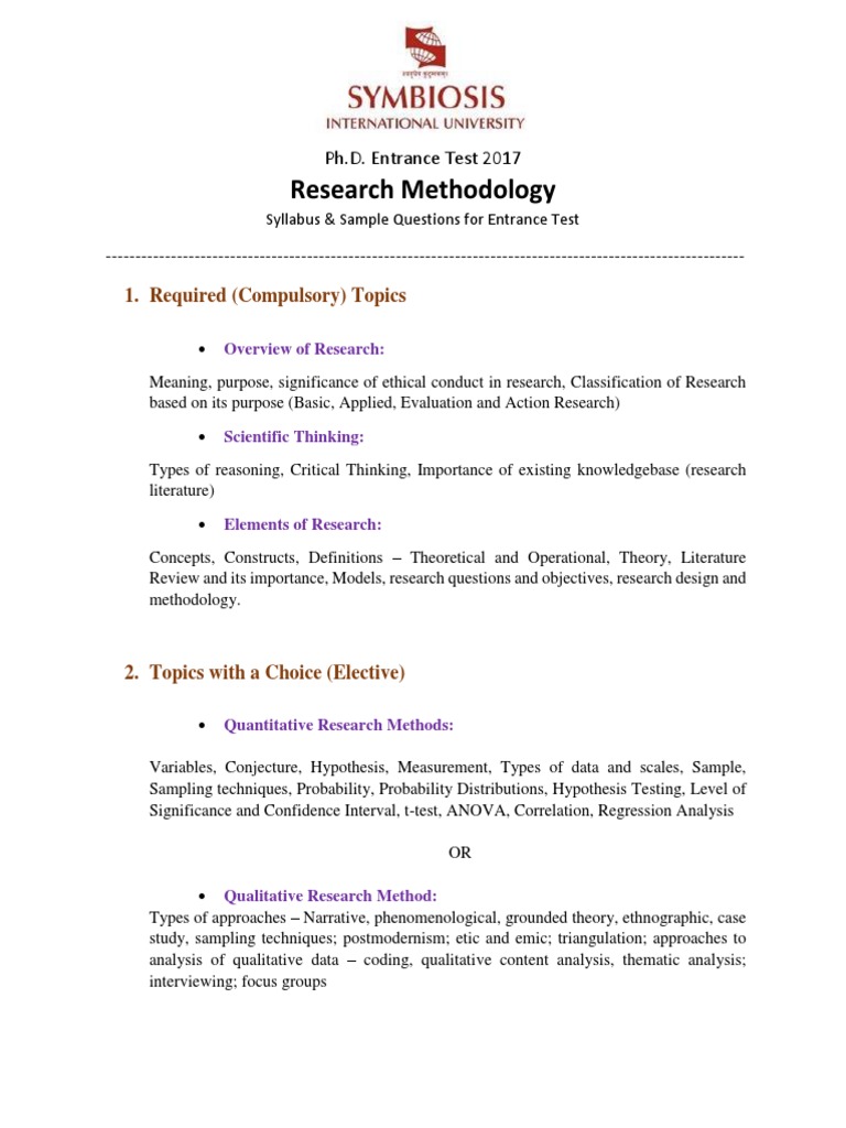 Syllabus For Research Methodology Component Download Free Pdf