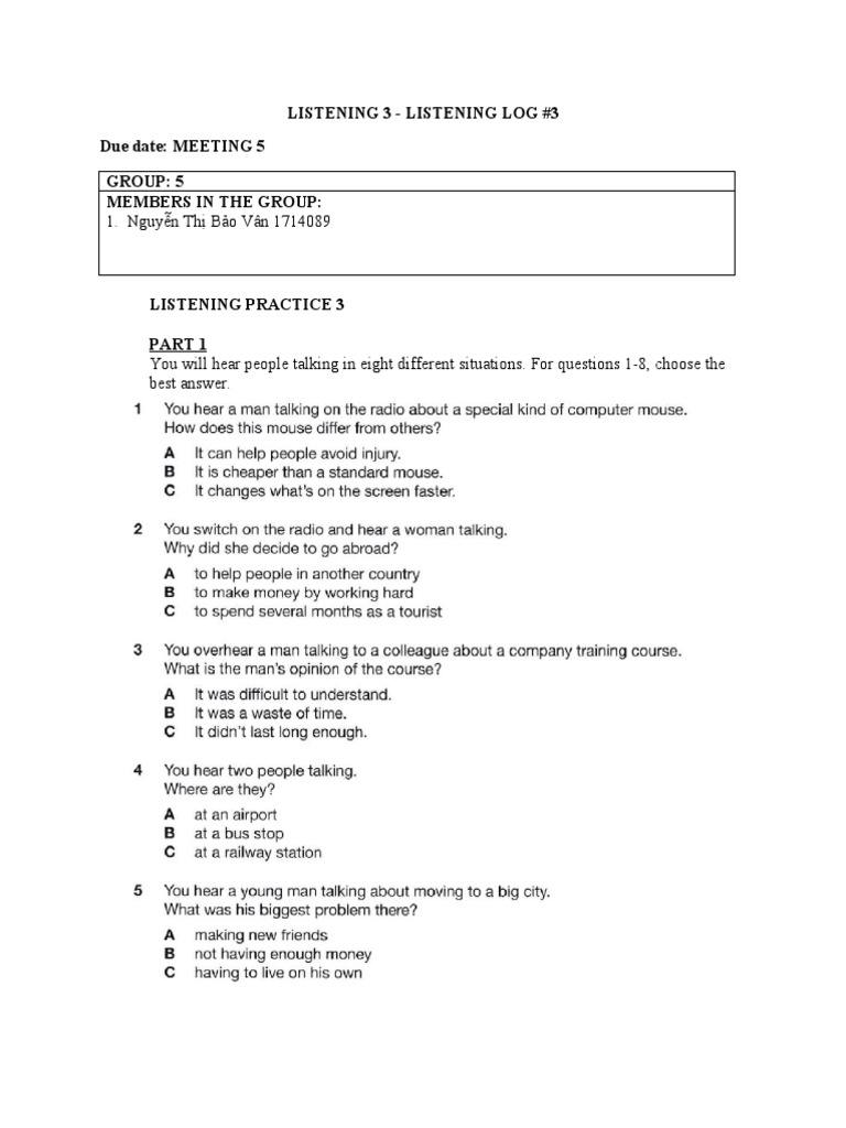 Listening Practice Log and Insights | PDF | Vocabulary | Cognition