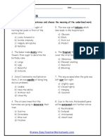 Context Clues: Directions: Read The Sentence and Choose The Meaning of The Underlined Word