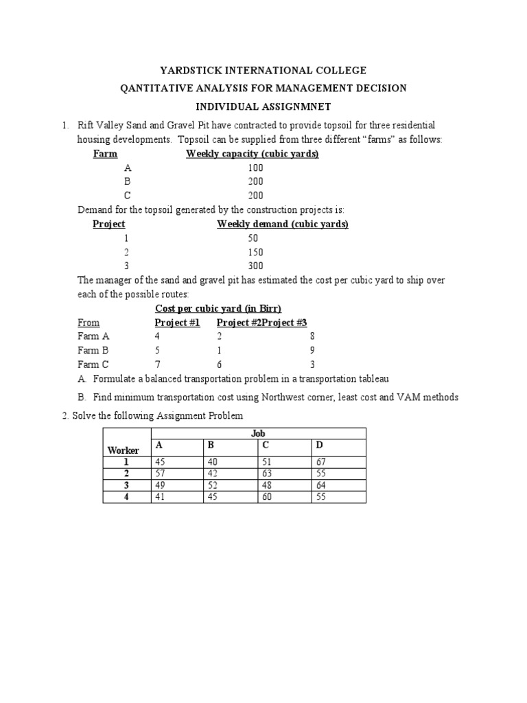 Transportation and Assignment Problem Analysis | PDF | Applied ...