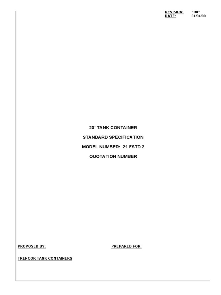 20' ISO Tank Container Specifications | PDF | Pipe (Fluid Conveyance ...